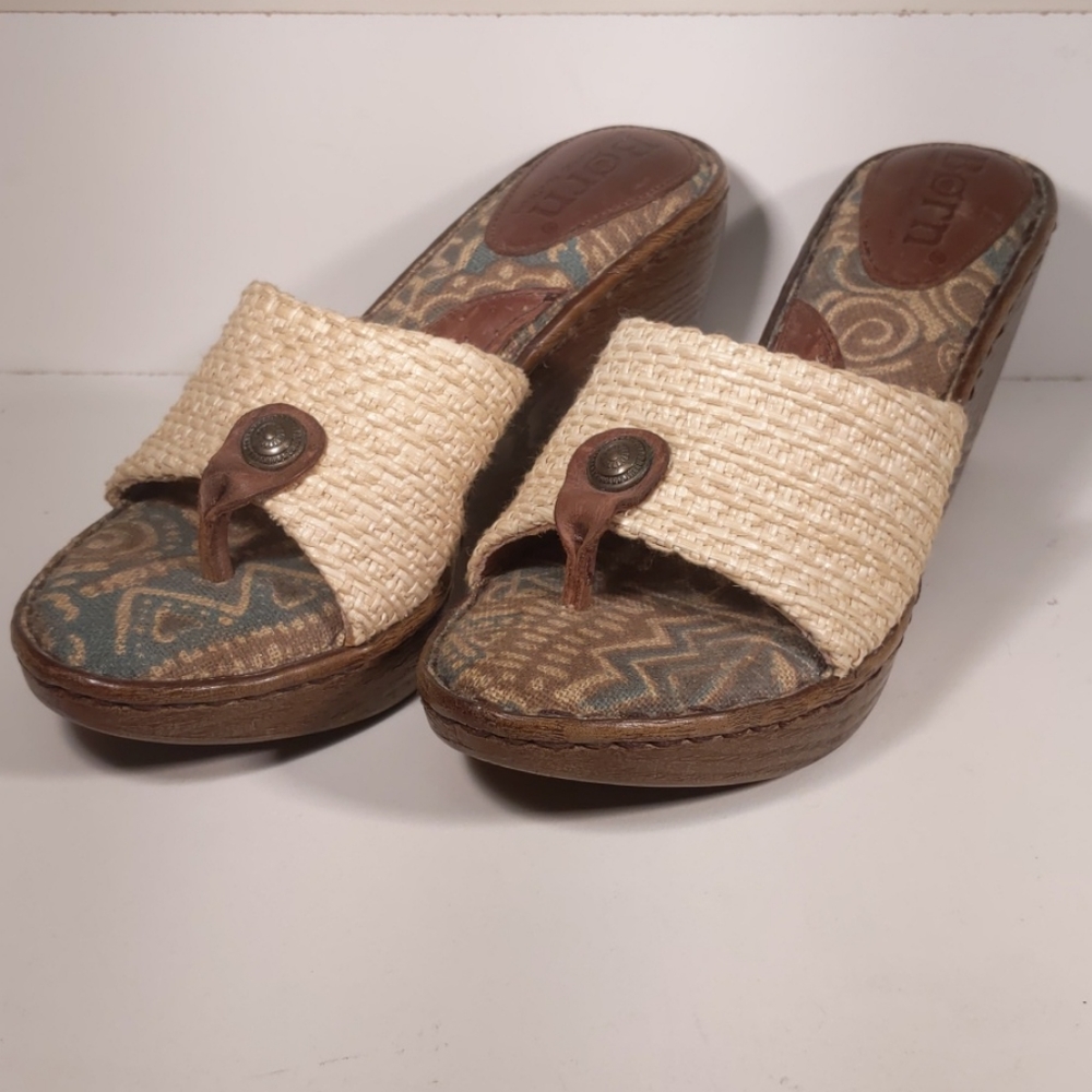 Born Leather Split Toe Wedge Sandals Sz 6
